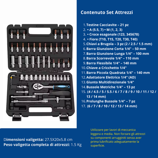 Valigetta Attrezzi 53 Pezzi con Cricchetto e Bussole