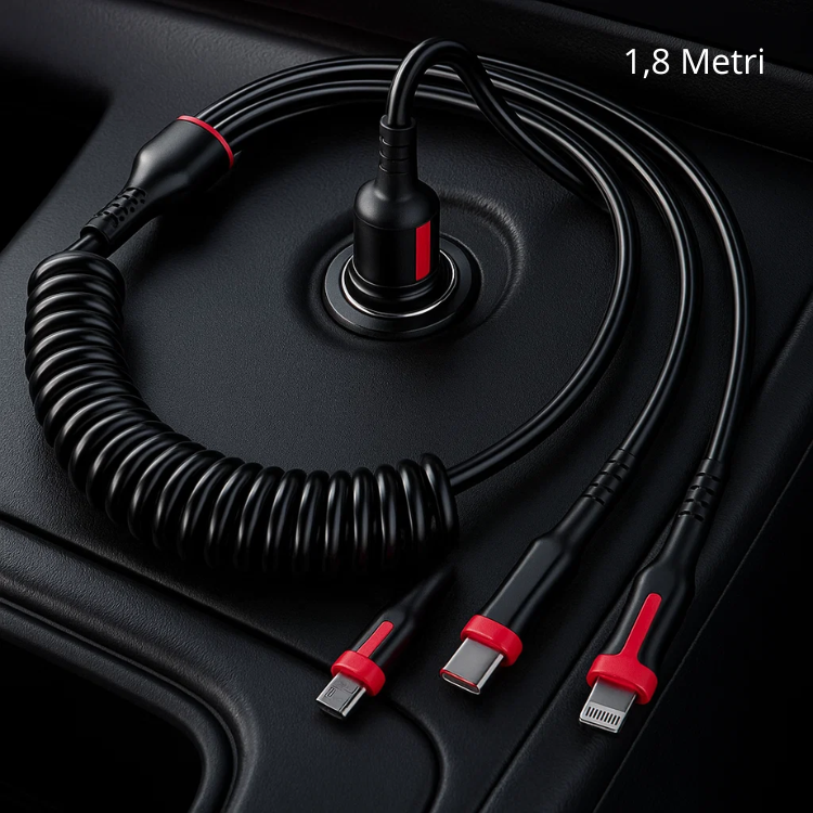 Cavo USB a molla per auto 3 in 1 - Cargadget.it