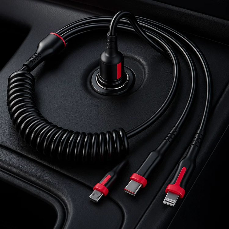 Cavo USB a molla per auto 3 in 1 - Cargadget.it